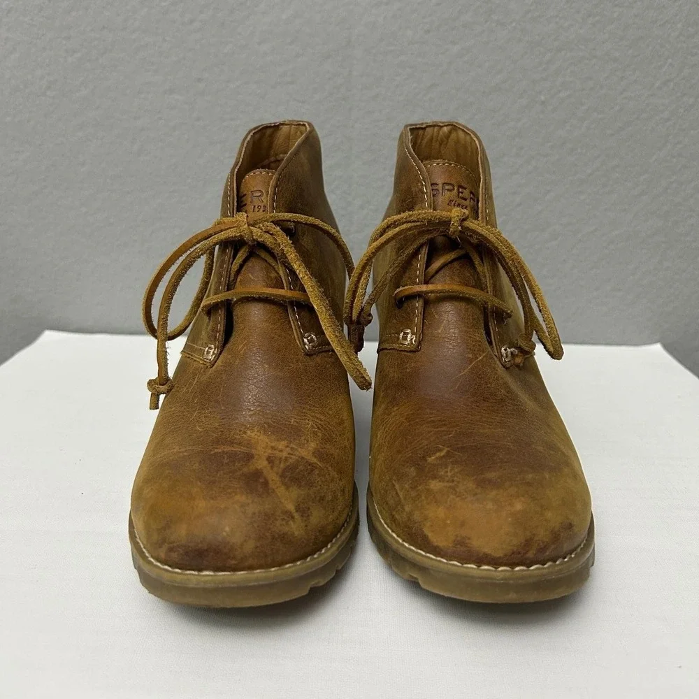 Sperry Leather Wedge Harlow Bootie Women's 8 Cognac Dressy Casual Boho Earthy